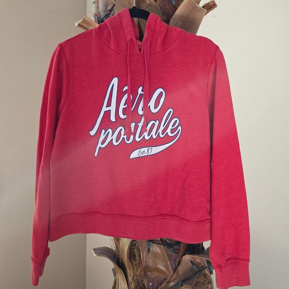Y2k Aeropostale Women's Cropped Red Hoodie
